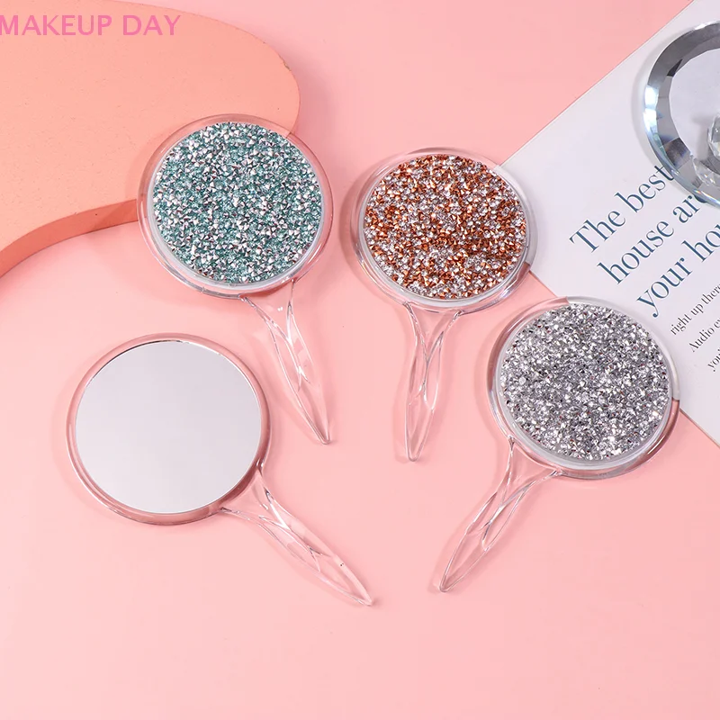 Handheld Mirror Transparent Plastic Handle Round Mirror For Eyelash Extension Beauty Tools