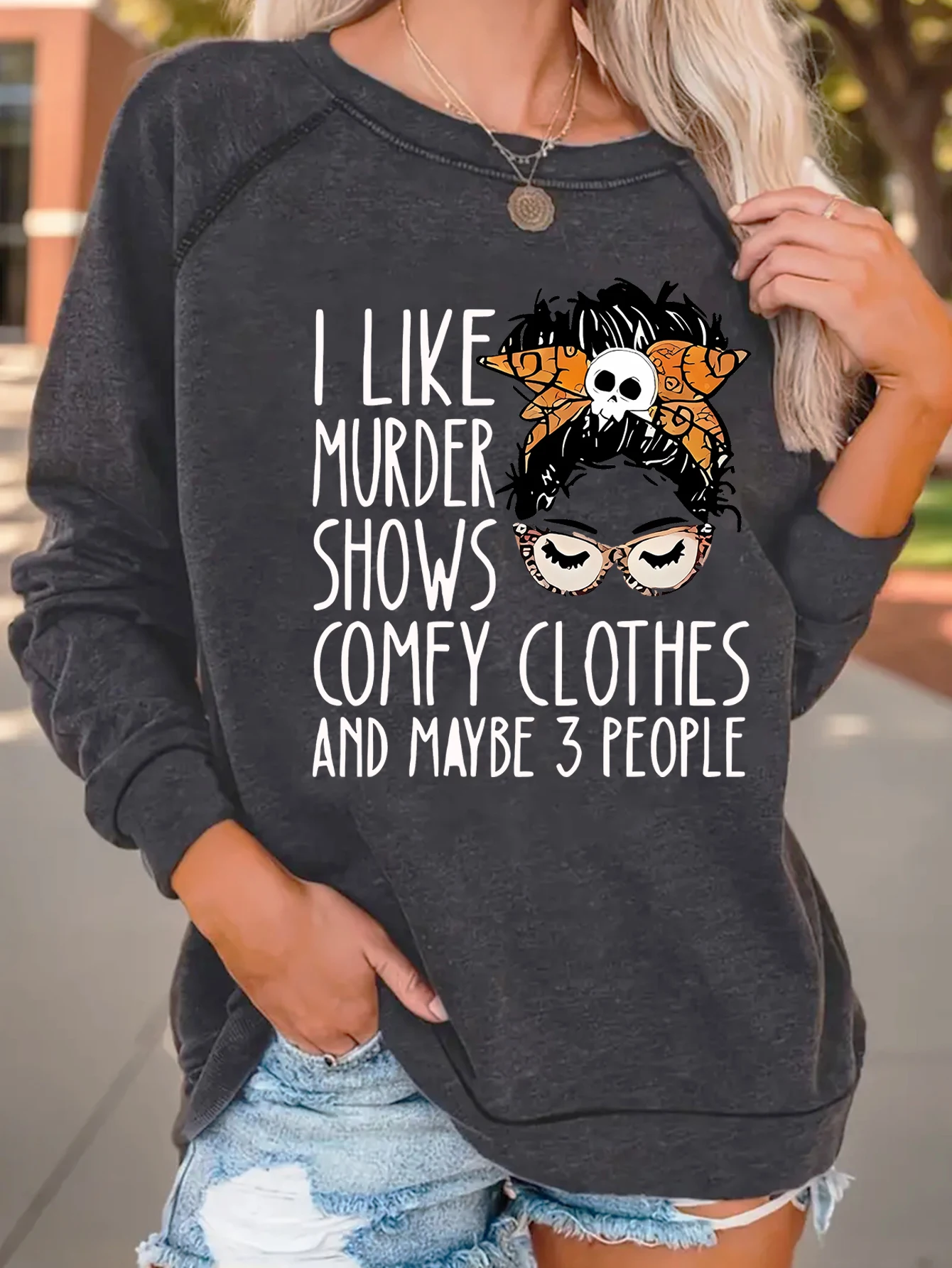 I like sweatshirts with murder shows monogram casual crew neck sweatshirts Shoulder hoodies for women in winter and fall