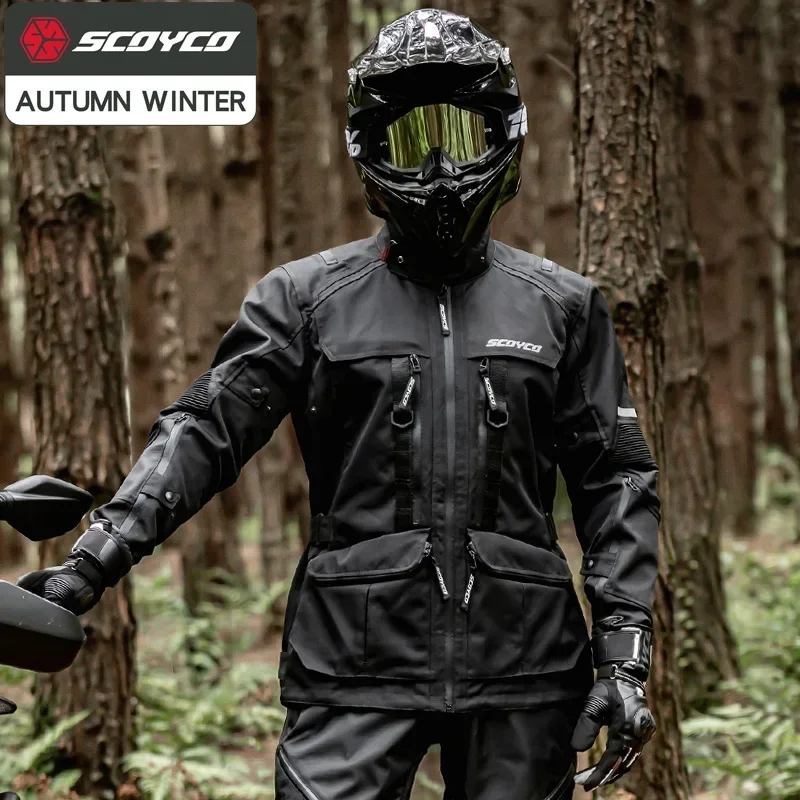 SCOYCO Motorcycle Jackets Pants Men Winter Warm Waterproof Motocross Jackets Outdoor Travel CE Anti-fall Off-Road Rally Clothing