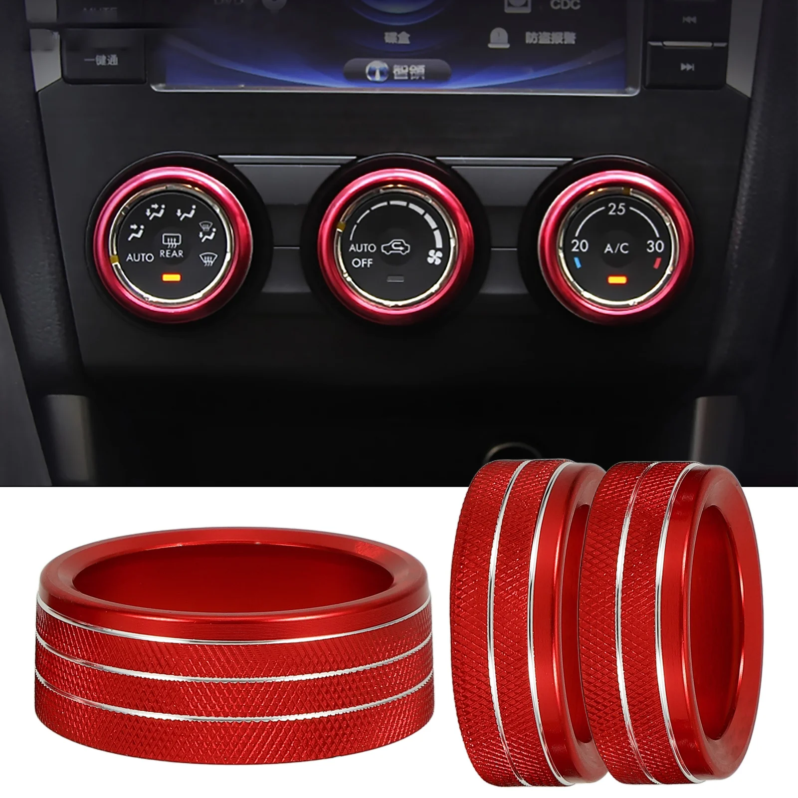 

3pcs Air Conditioner Knob Ring Covers Car Interior Decorative Button Rings Durable Aluminum Trim For Volume Control Center