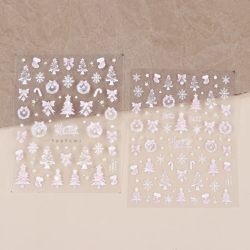 Christmas Nail Stickers Shiny Seashells Light Nail Art Parts Stickers Cute Snowflakes Star Wreath Nail Decorations Decals