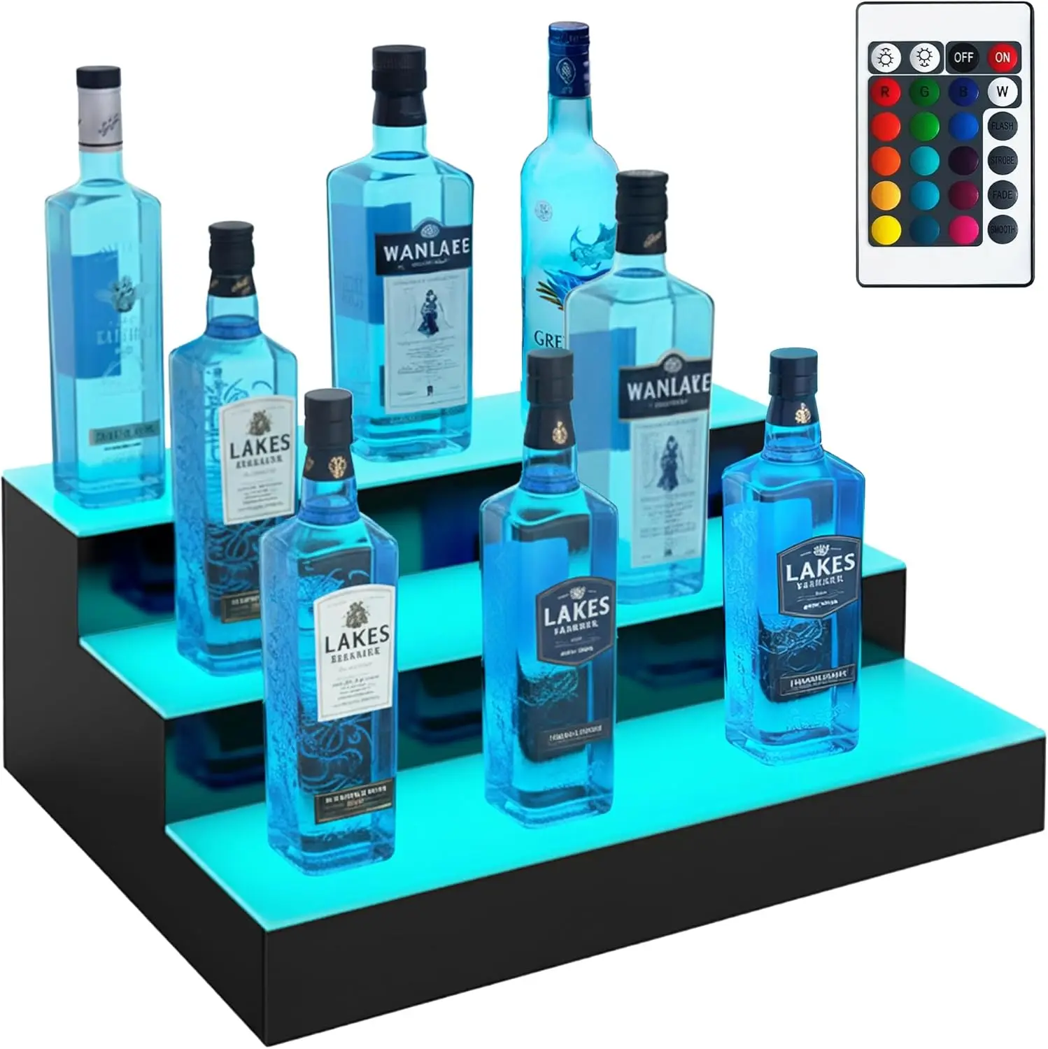 

3-Tier LED Bar Shelf with Remote, 16 Inch Multi-Color Lighting for Home Bars and Commercial Displays