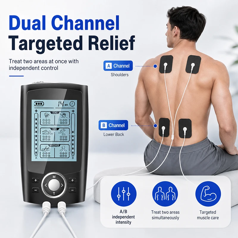 1pc-ems-筋肉刺激装置、パルスマッサージャー、a-b-独立デュアルチャンネルマッサージ、ttens-ems-massag-3-in-1、10-60-分調節可能