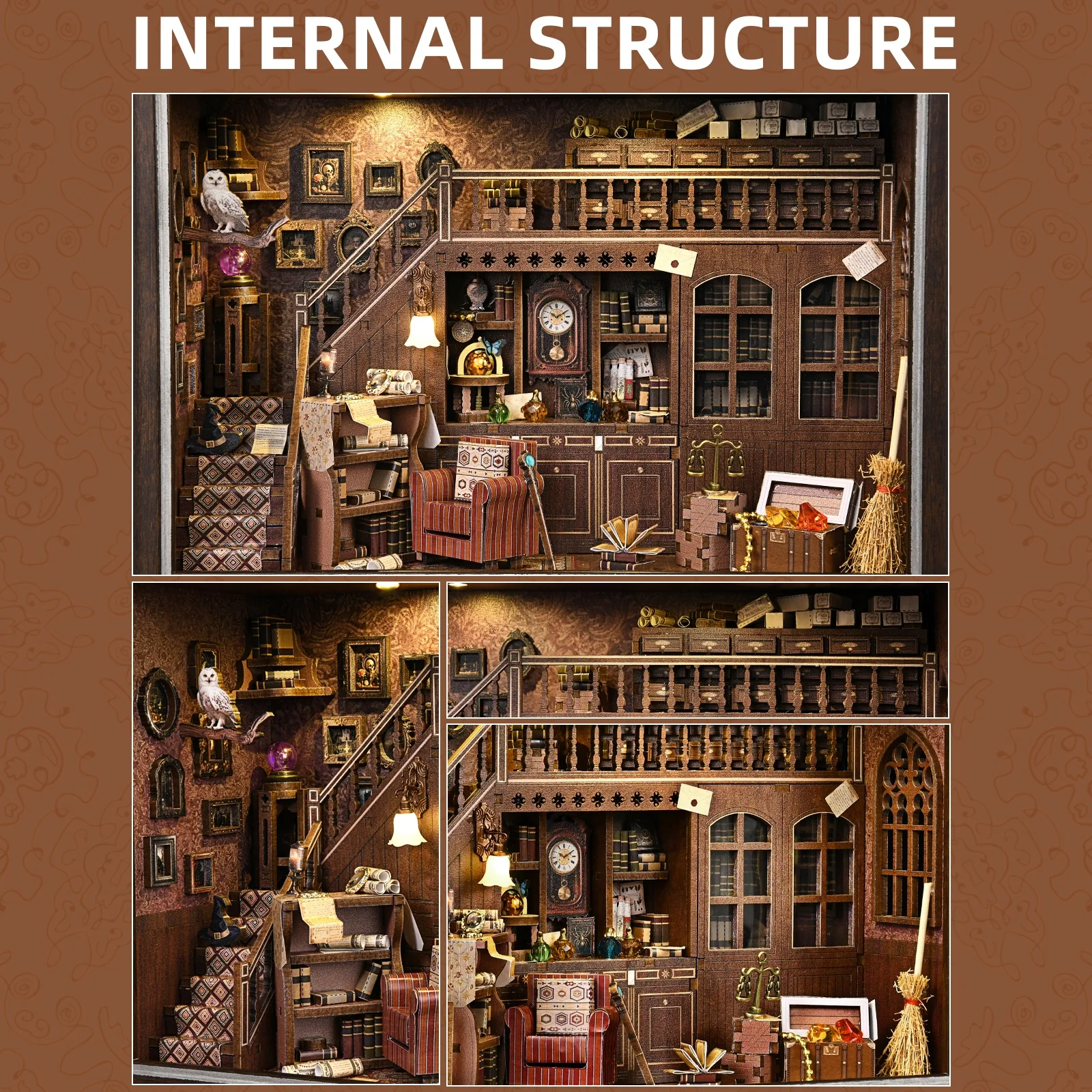 Book Nook Kit Secret Attic DIY 3D Wooden Puzzle Bookshelf Insert Dollhouse Model Bookend Building Home Decoration Photo Frame