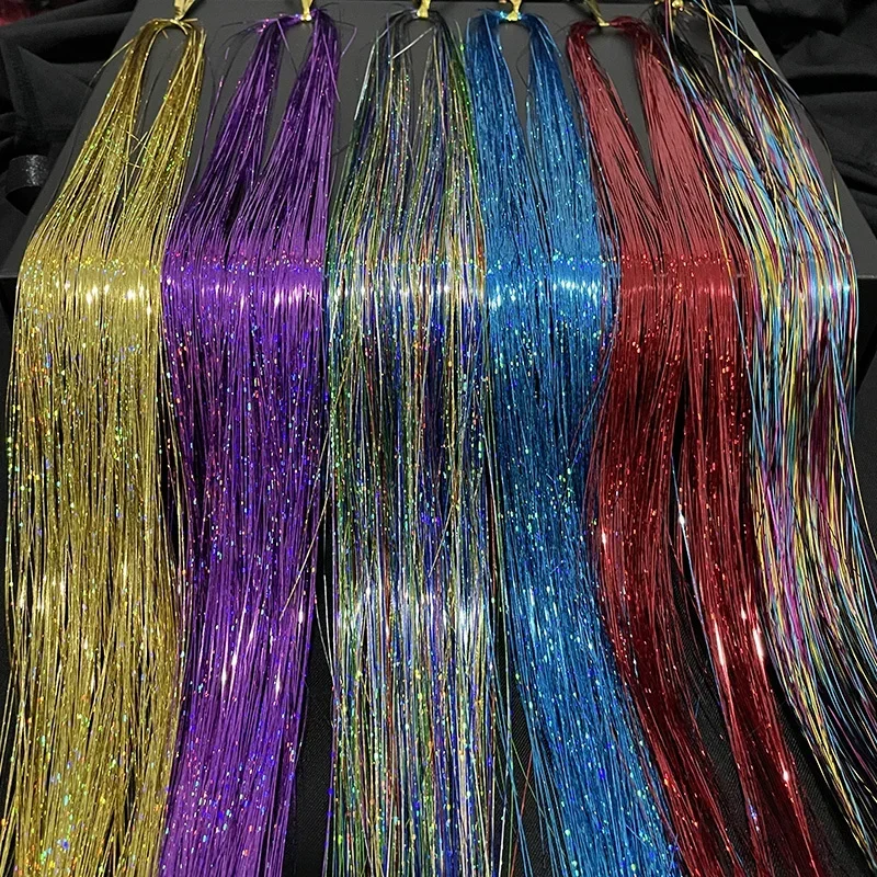 Shiny Sparkle Hair Tinsel Thin Colorful Rainbow Silk Hair Extensions Dazzles Women Hippie for Braiding Headdress