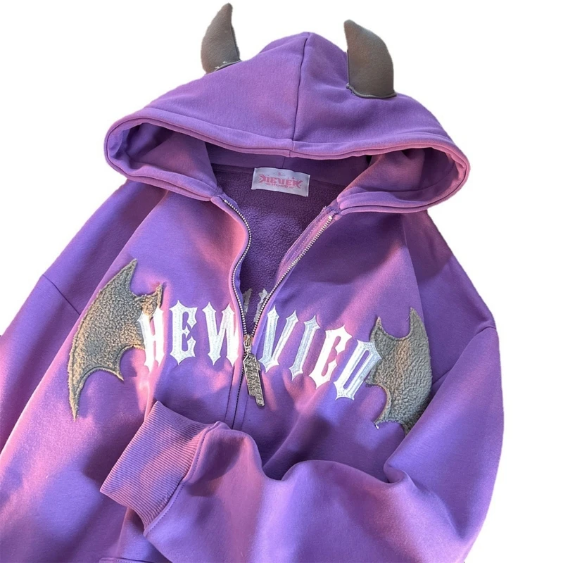 50JB Hoodies for Women Oversized Hooded Sweatshirts Devil Horns Long Sleeve Tops