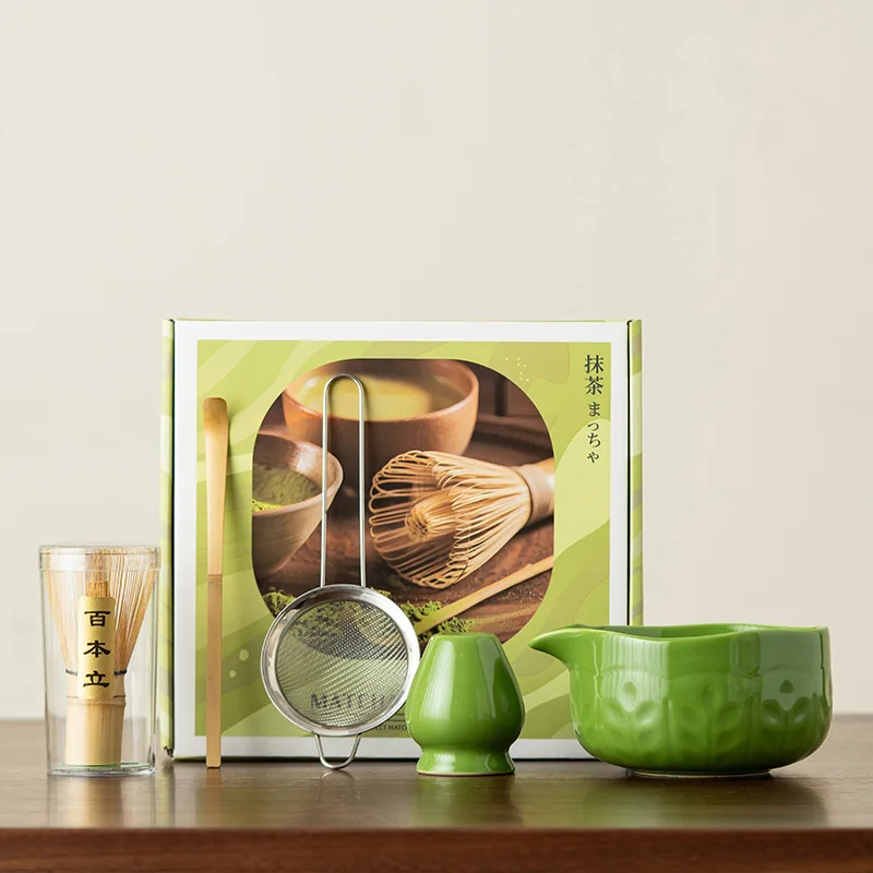 

BespritGift Premium Japanese Matcha Tea Set 5pc Handcrafted Ru Ware Bowl Master Bamboo Whisk & Brush Ceremonial Matcha Tools