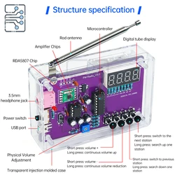 DIY FM Radio Electronic Kit Adjustable Frequency 87-108MHz Practice Soldering RDA5807S Digital Display DIY Soldering HU-017A