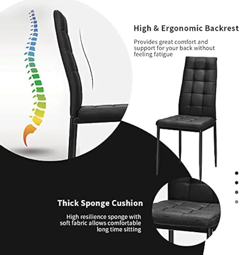 9 Pcs Dining Table Set, Wood Rectangular Table with 8 Upholstered Chairs Set, Modern Kitchen Table Set, Black Dining Room