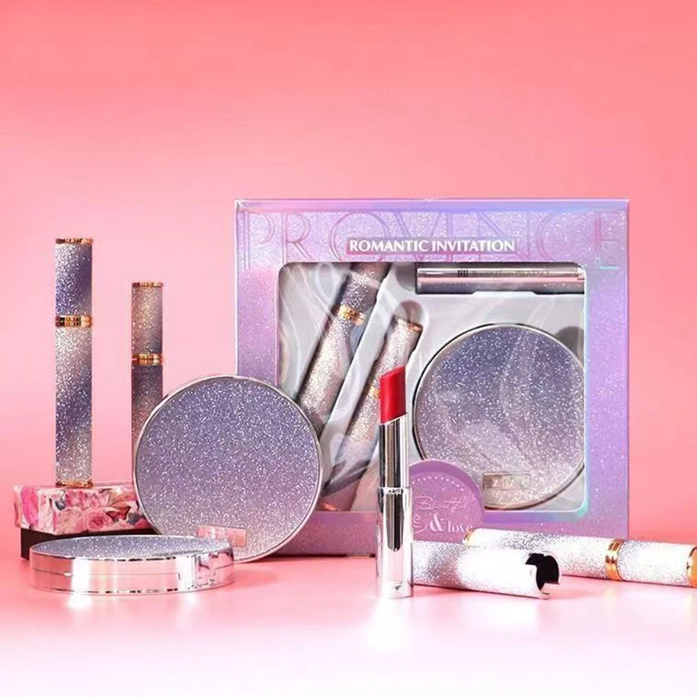 Set per il trucco Scatola Rossetto Tavolozza di ombretti a 12 colori Mascara arricciante naturale Set da 4 pezzi Confezione regalo Cosmetici di bellezza