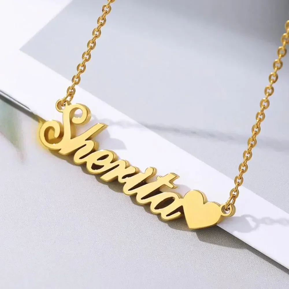 Custom Name with Heart Necklace for Women Stainless Steel Jewelry  Personalized Letter Pendant Gold Chains Choker Christmas Gift