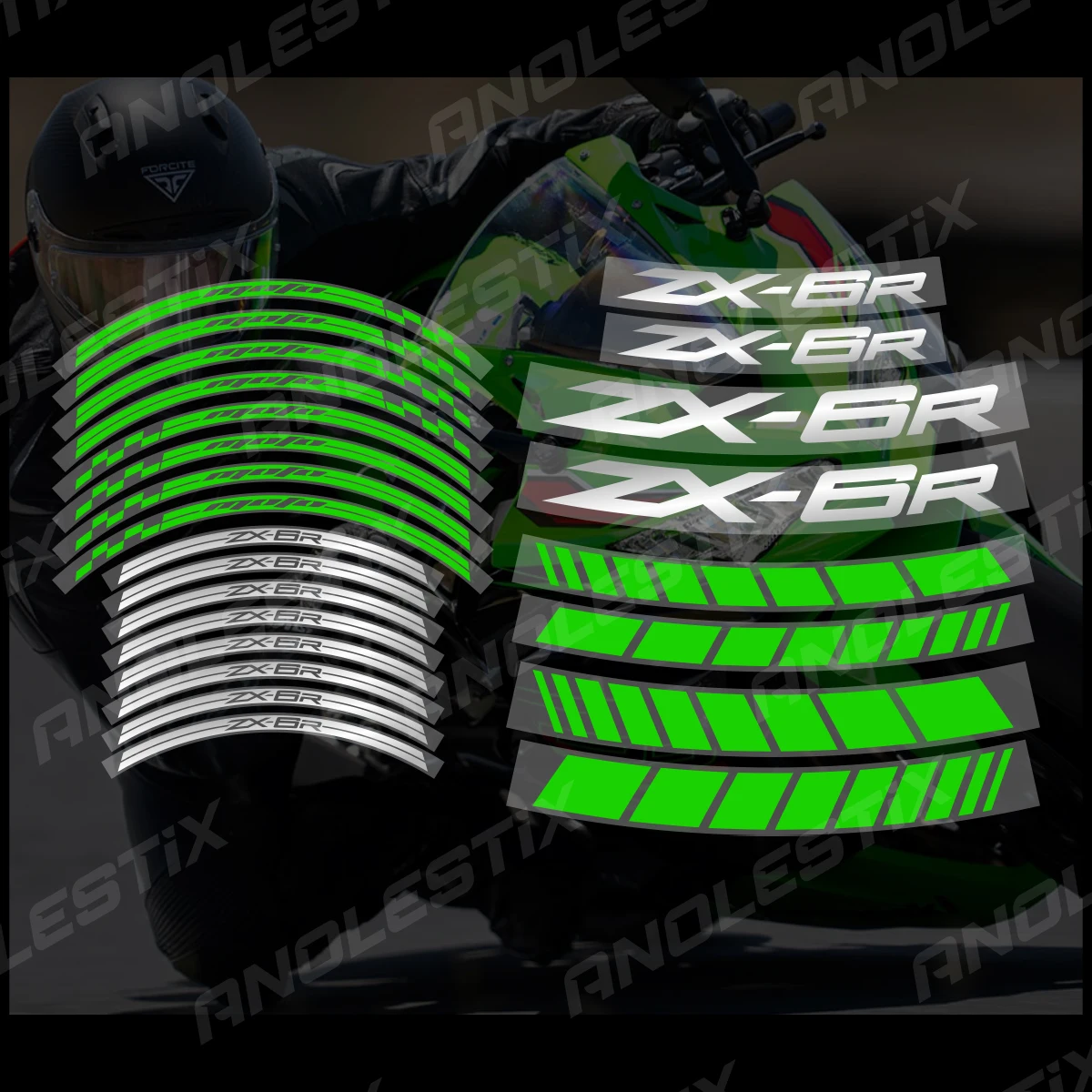 AnoleStix Reflective Motorcycle Wheel Sticker Hub Decal Rim Stripe Tape For ZX-6R ZX6R