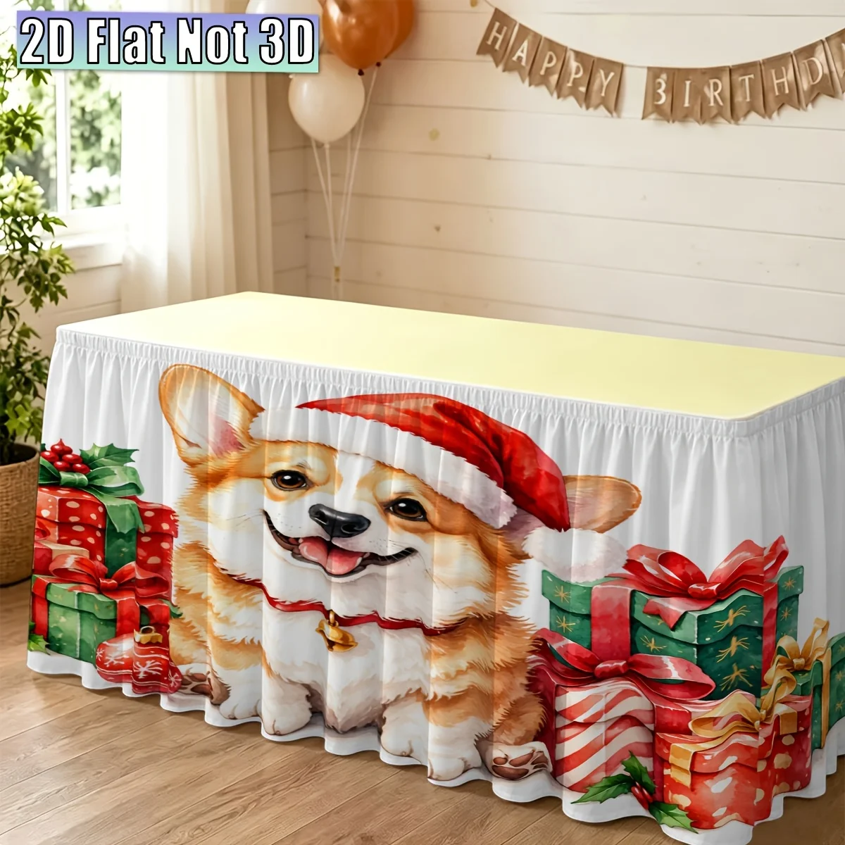 2D flat, JIT, 1pc, party tablecloth, Christmas puppy gift, pattern party