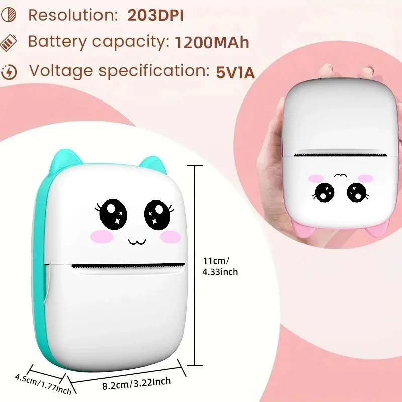 Portable-printer, Thermal Printer Ink-free Mini Sticker Printer Compatible with IOS and Android, Wireless Photo Printing Tags