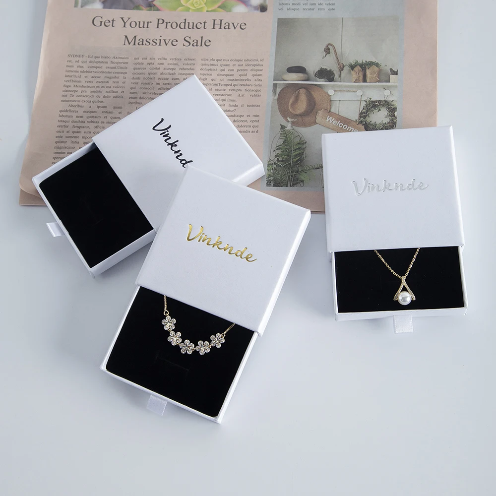 صندوق ورقي بدرج منزلق مع رغوة سوداء ، مناسب لتغليف المجوهرات الفاخرة للسفر ، منظم أبيض من الورق المقوى ، بيع بالجملة ، من من من من من من من من من من الخارج