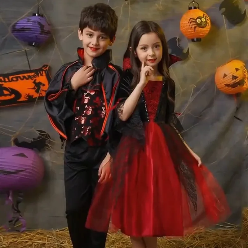 

Children's Halloween Witch Costume Girls Witch Boys Masquerade Elf Princess Dress Witch Girl Vampire Play Costume