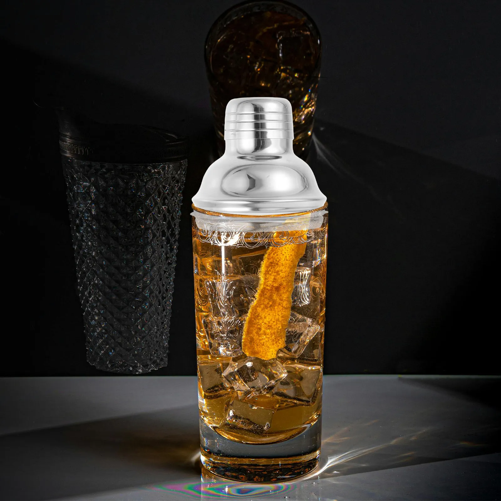 2.9inch Stainless Steel Cocktail Shaker Cover Woven Glass Detail Leak Proof Easy Clean Shaker Pouring Cap Mixologist Essentials