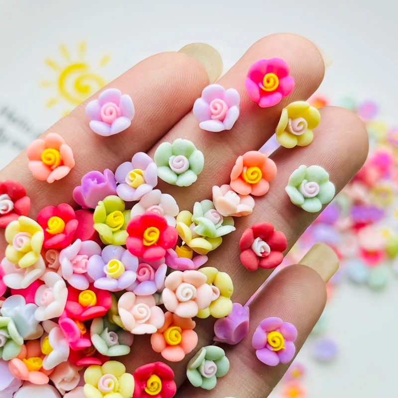 100 pcs resin mixed flower flat back daisy sunflower flower convex circular scrapbook Diy nail art hair clip with accessories