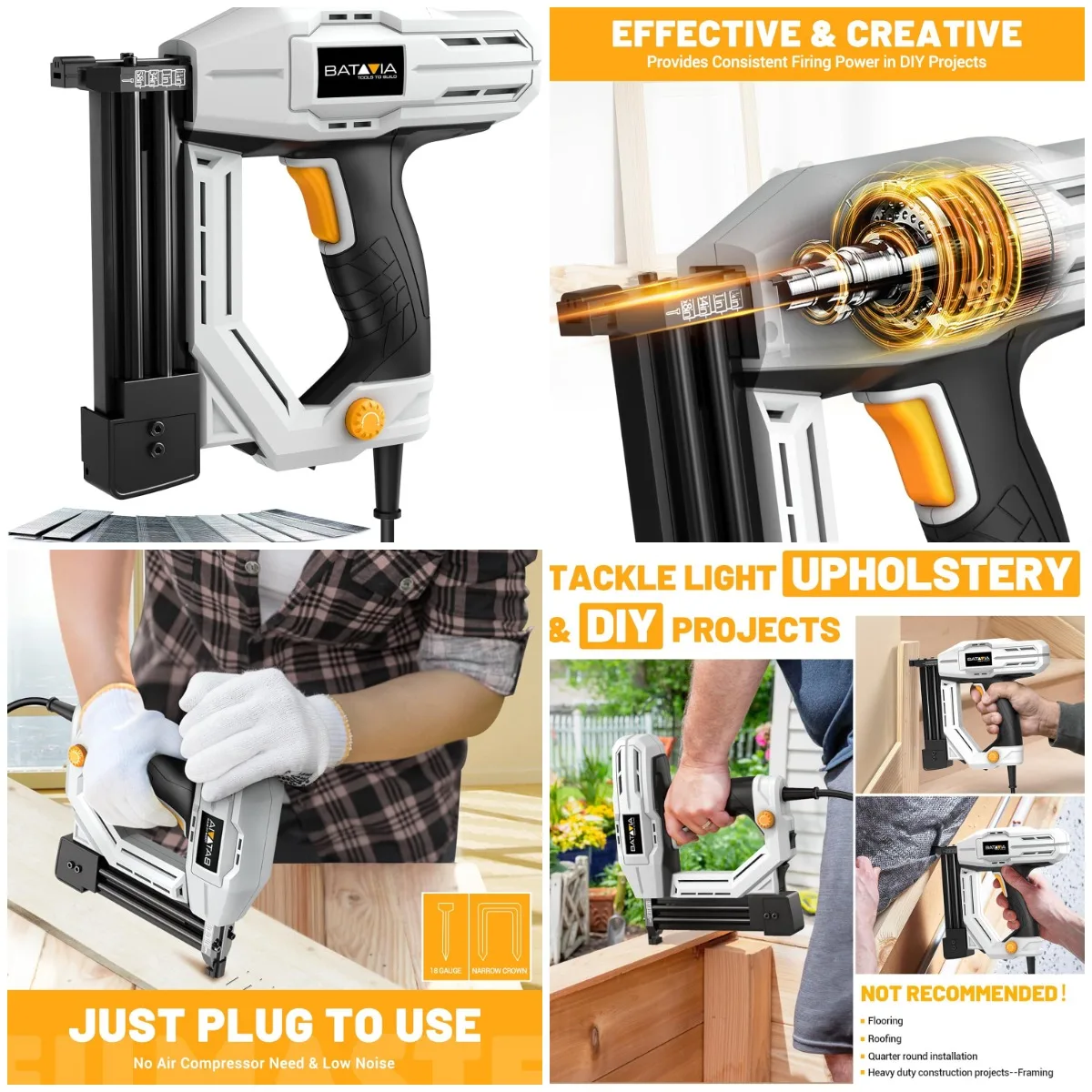 

Electric Nail Gun 18 Gauge Brad Nailer & Stapler 120V for Carpentry, Upholstery, DIY, Includes 200pcs Staples & 800pcs Nails