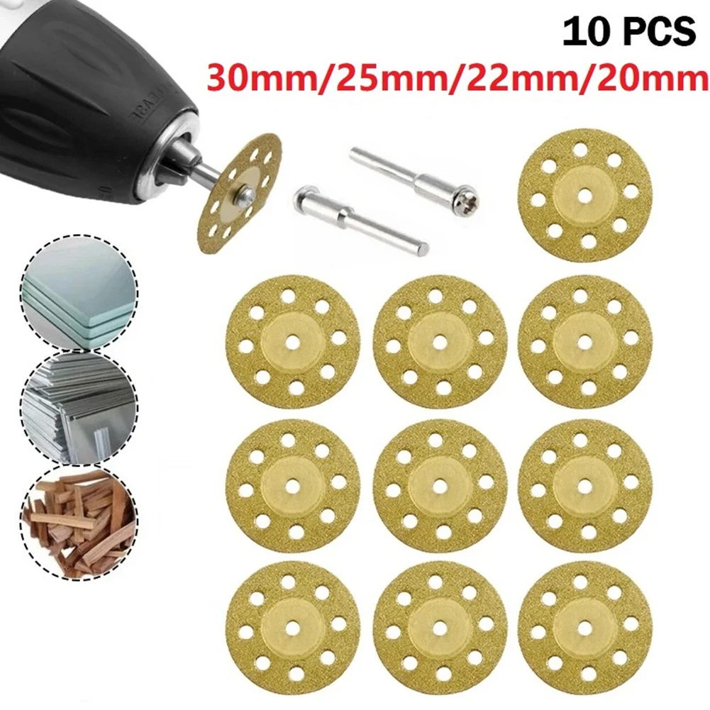 10PCS Diamond Cutting Wheel Saw Blade Cut Off Disc Glass Ceramic Connecting Shank For Drill Rotary Tool 20/22/25/30mm