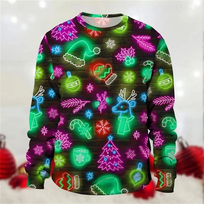 Merry Christmas Ugly Xmas Sweater Harajuku Neon Lamp Graphic Women Men Pullover Tops 2025 Fashion Couple Hoodie Sweatshirt 6XL