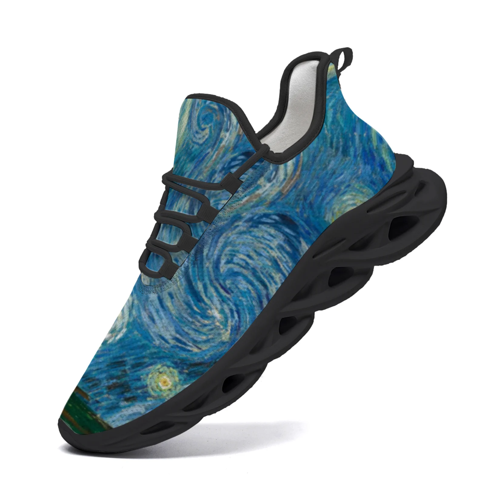 

Van Gogh starry sky oil painting, men's and women's casual sneakers, lightweight walking and running shoes, mesh laces