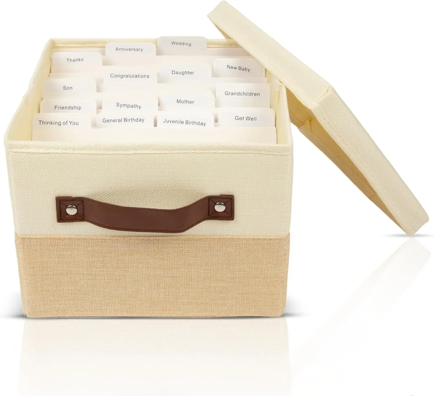 

Greeting Card Organizer Box with 15 Dividers, Holds 150+ Cards, Collapsible Storage