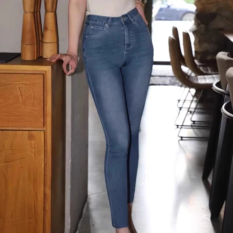 

Comfortable Skin-Friendly Blue Thin New Color Denim Jeans High Waist Nine Points Women's Slim Fit Pencil Pants Casual S...