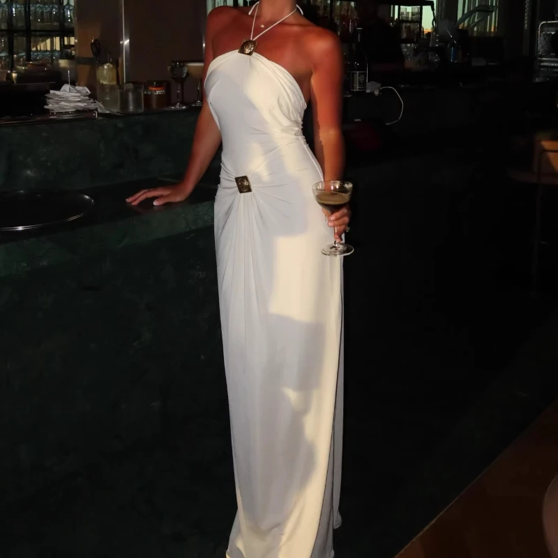 

2026 Women's New Style Holiday Style Halterneck Long Skirt Slim European and American Sexy Pleated European and American Dress