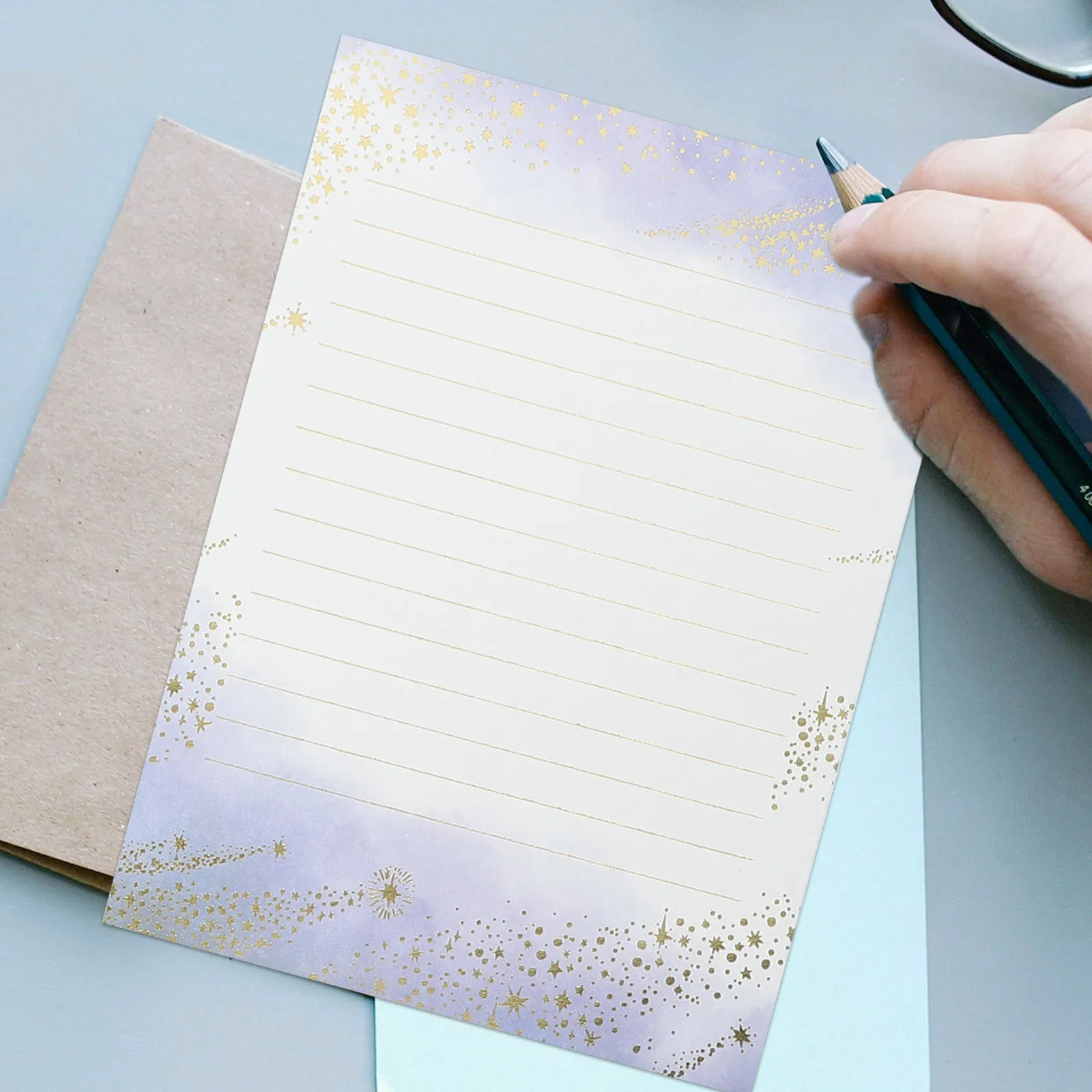 24Sheets Vintage Gold Foil A5 Letter Paper Floral Borders for Wedding Invitations Scrapbooking Greeting Notes Handwriting