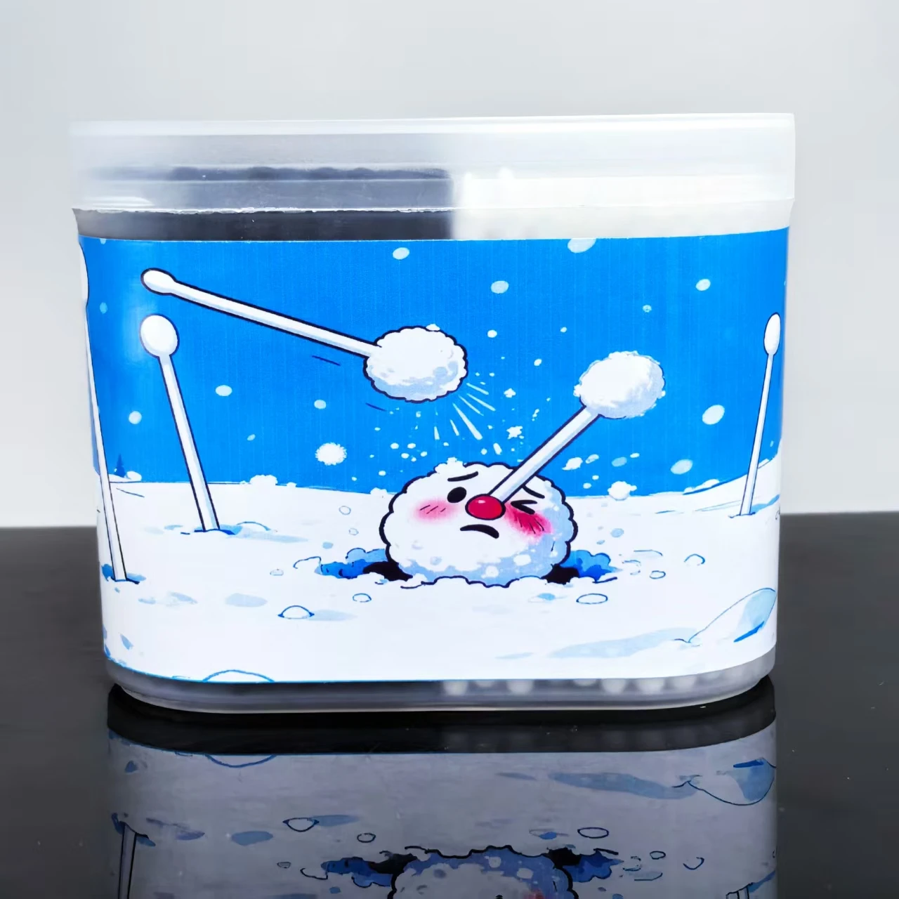 300pcs snowball-patterned box-packed cotton swabs, black and white double-headed, double-color gift cotton swabs