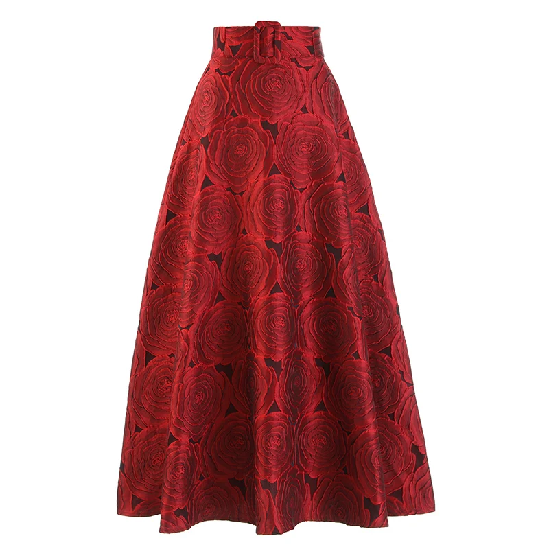 

Women's Runway Fashion Spring Autumn Designer High Quality A-line Flower Jacquard Skirt Female Winter High Waist Skirt TB2953