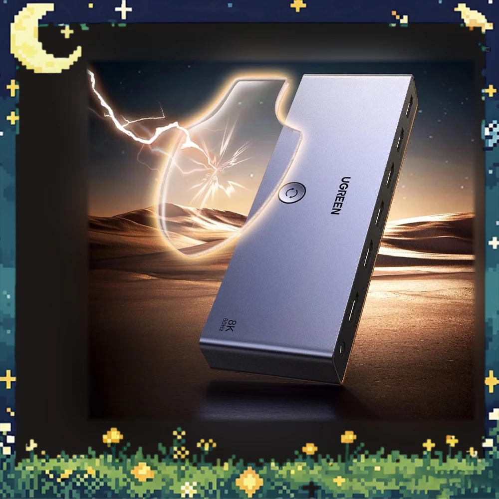 UGREEN 25141 HDMI Switch CM693 HDMI 2.1 5 Inputs 1 Output 8K60Hz 40Gbps Button and Remote Control Aluminum Alloy Housing