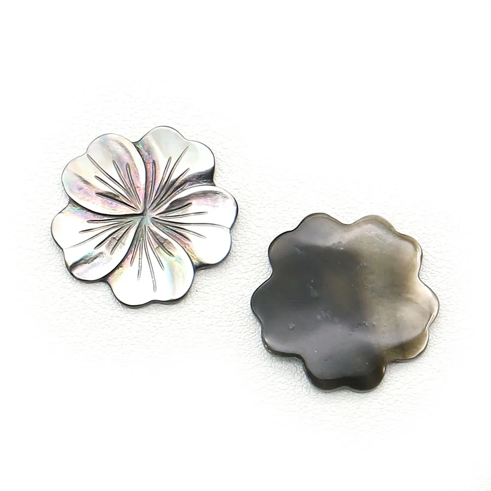 Dainty Minimalist Natural Freshwater Black Shell Polished Flower-shaped Holeless Loose Bead Pendants DIY Accessories Necklace