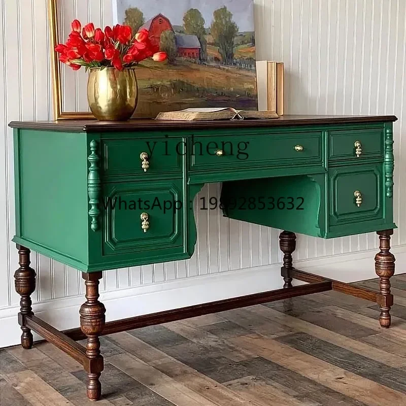 D1French Retro Solid Wood Desk Home Study Writing American Computer Desk Bedroom Makeup Desk