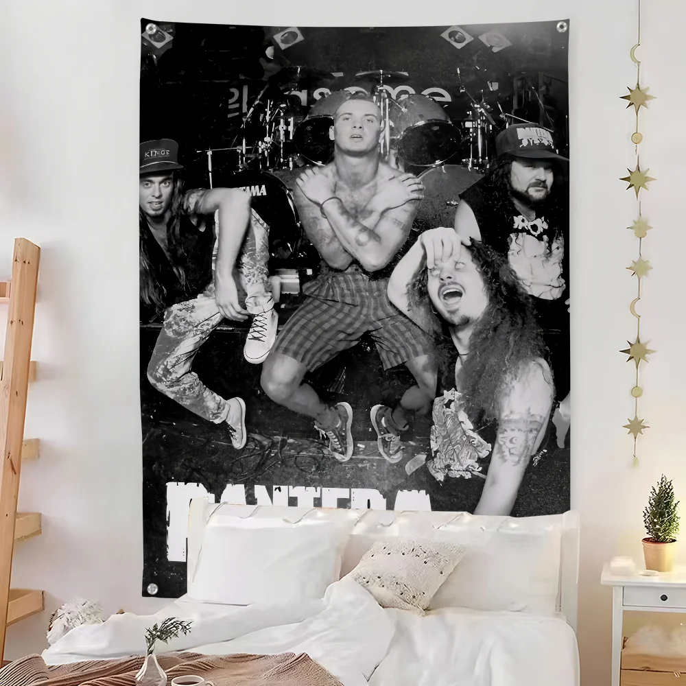 P-Panteras 헤비 록 밴드 플래그 침실 거실 바 정원 야외 마이크로 화이버 축제 장식 배경 아트 배너