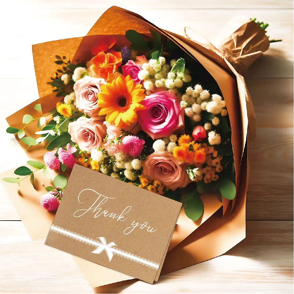 Kraft Paper Thank You Card Set Lace Retro Creative DIY with Envelope Festival Blessing Message Thank You Card