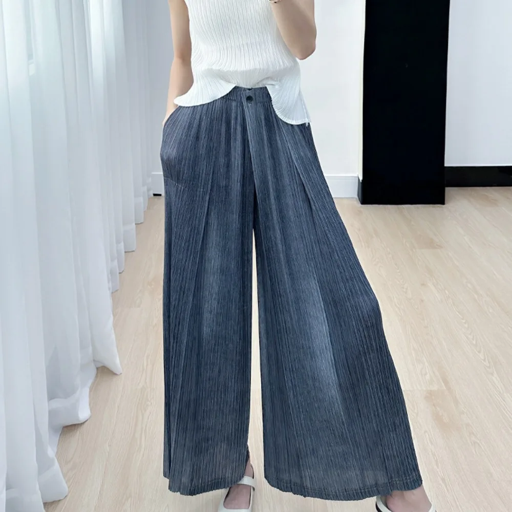 

Pleats Pleated Casual Pants Female Summer New High-waisted Comfortable Temperament Loose Thin Imitation Denim Wide-legged Pants