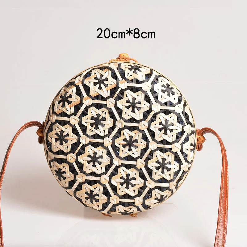 Round Bamboo Straw Bag Women Crossbody Bags Handmade Bohemian Summer Beach Bag Female Hollow Shoulder Bag Rattan Woven Bali Box