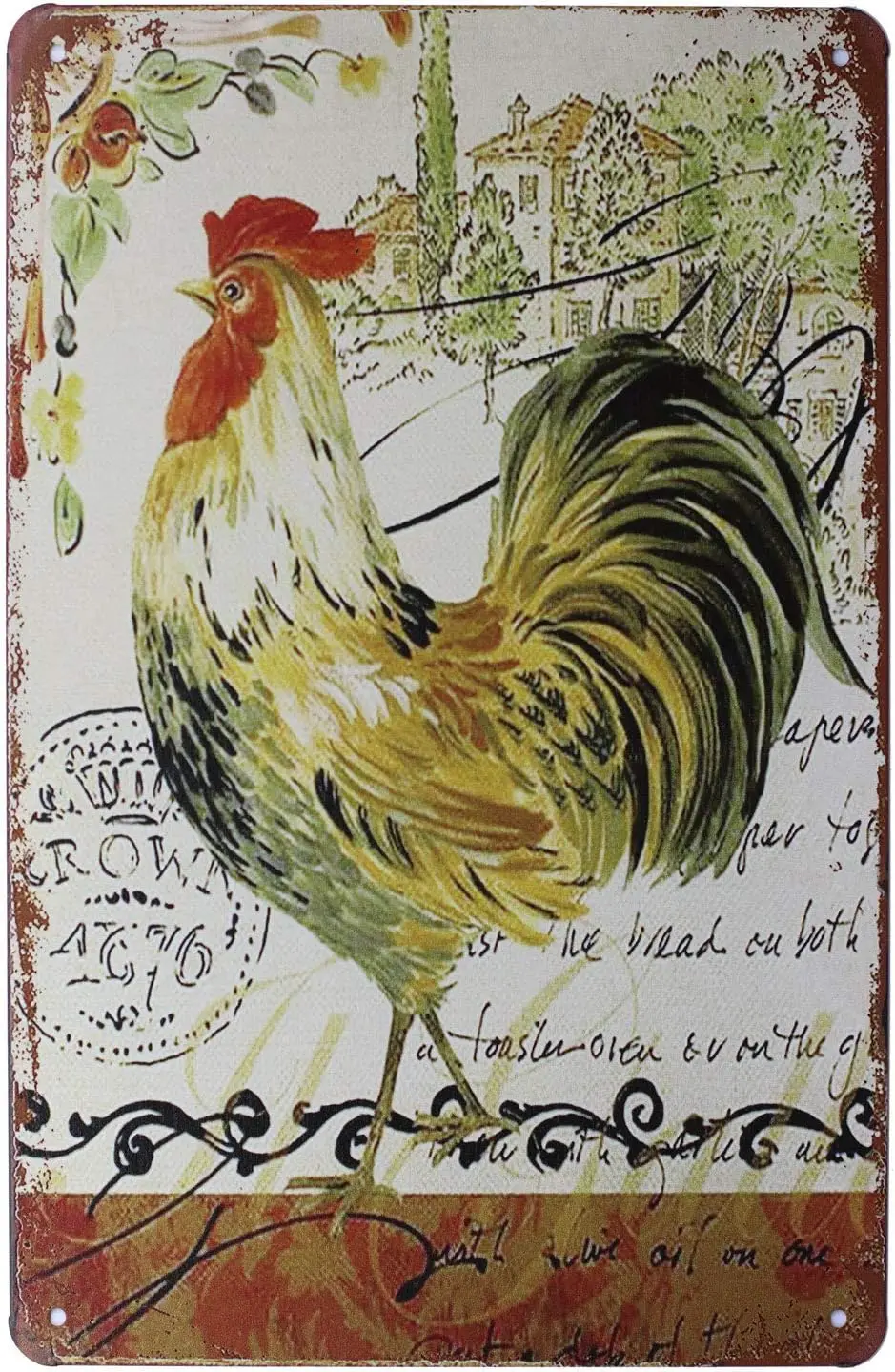 The Rooster Vintage Metal Tin Sign Rural Retro Chicken Coop Plaque Farm Home Wall Decor (Fighting)--Tin Sign