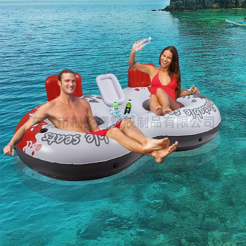 Double Inflatable Water Lounge Float With Backrest Two Person Floating Seat Drift Ring For Beach Swimming Pool Summer Fun