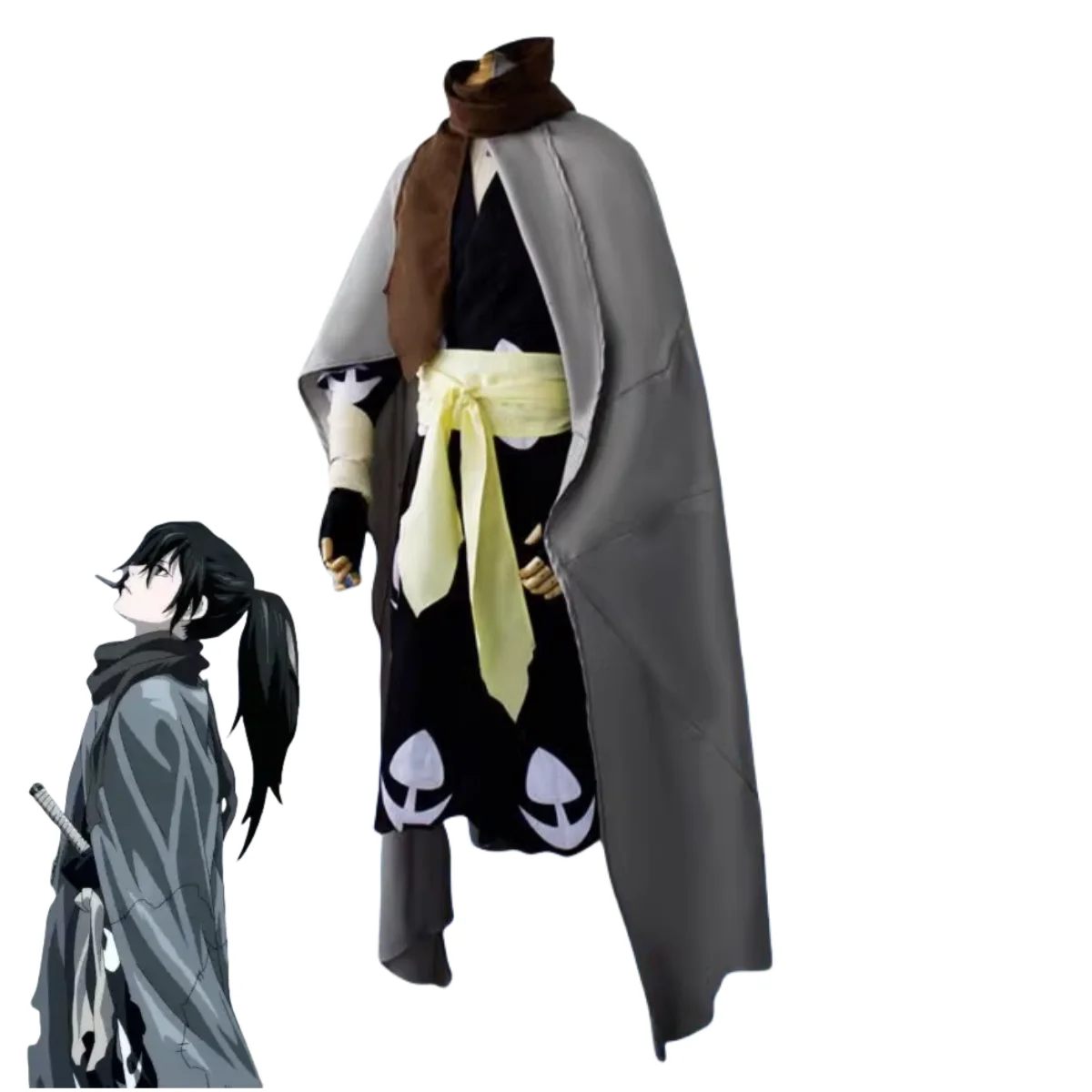 Anime Dororo Hyakkimaru Cosplay Costume Japanese Warrior Kimono Robe Cloak Coat Scarf Wig Adult Man Woman Halloween Suit view 3