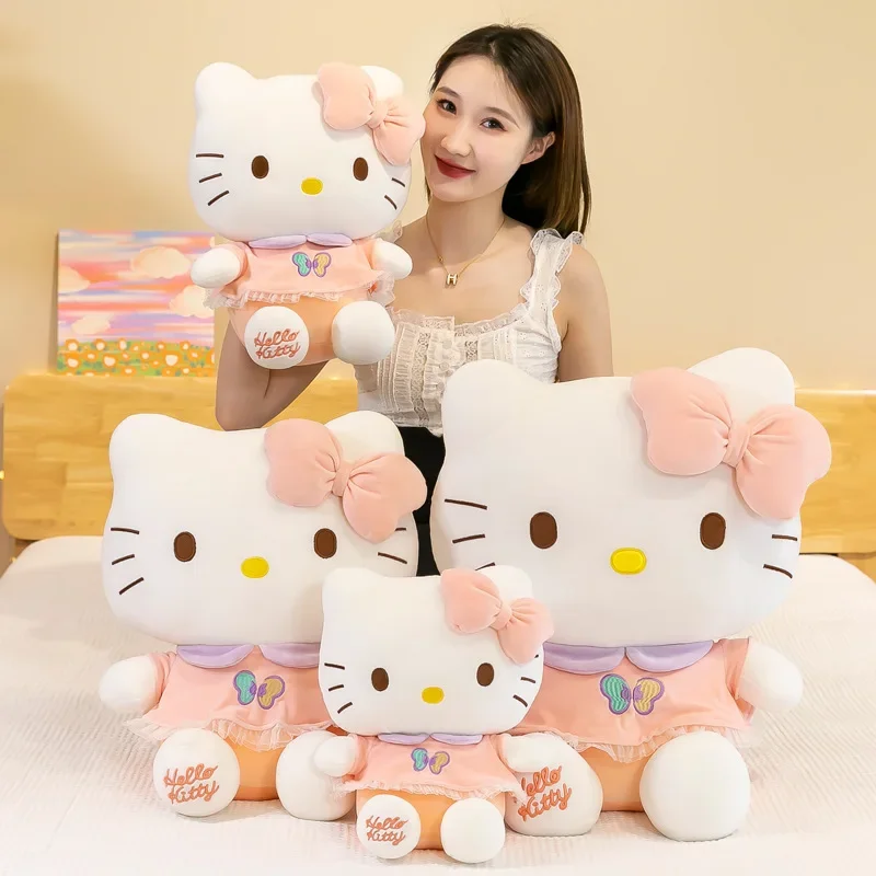 Big Size Sanrio Hello Kitty Wear A Butterfly Dress Stuffed Toys Cute Plush Toys Kawaii Anime Cartoon Dolls Birthday Gift for Kid