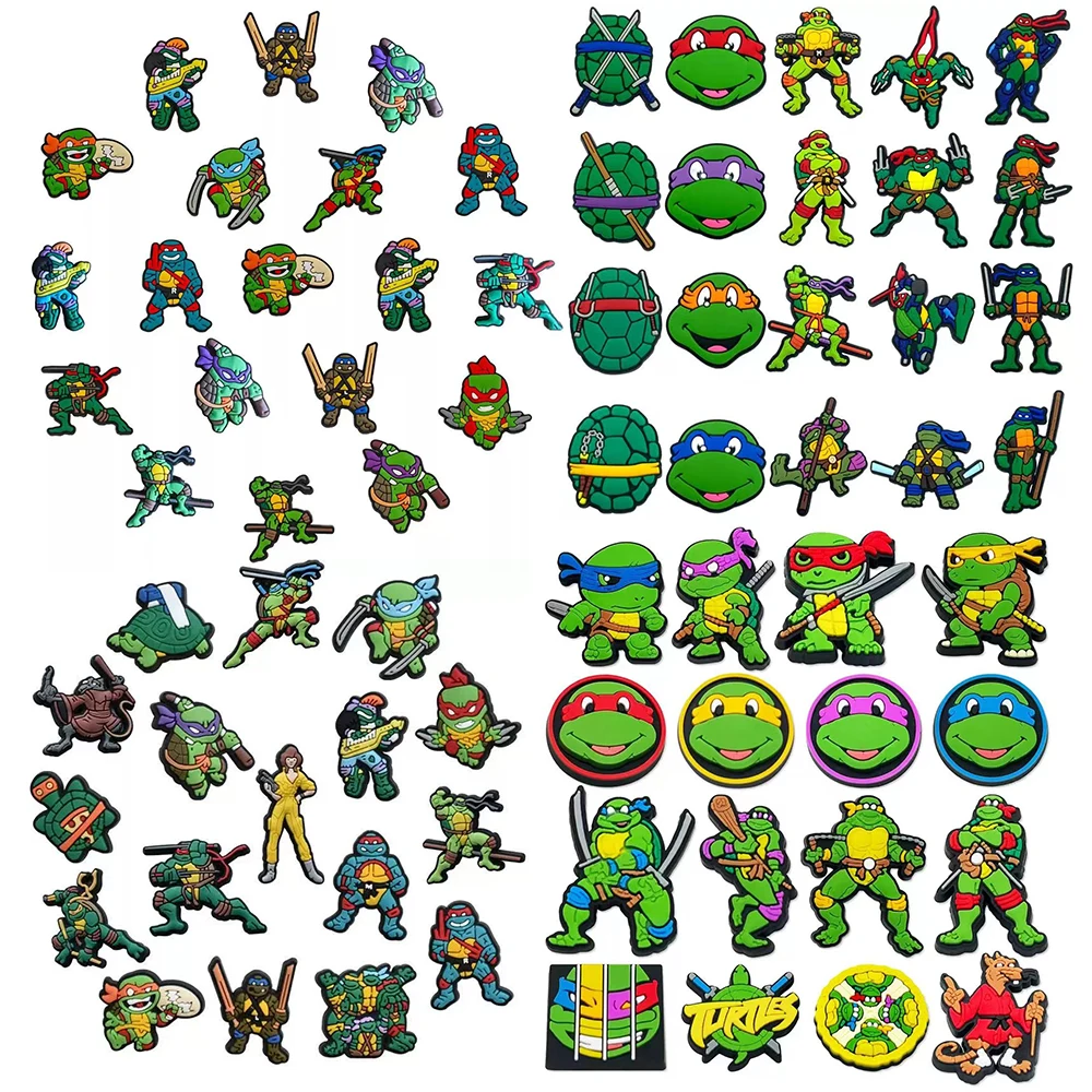 PVC Shoe Charms Green Turtle Warrior Figure Decorations, 16Pcs Cartoon Animal Character Shoe Ornaments, DIY Clog Sandals Accesso