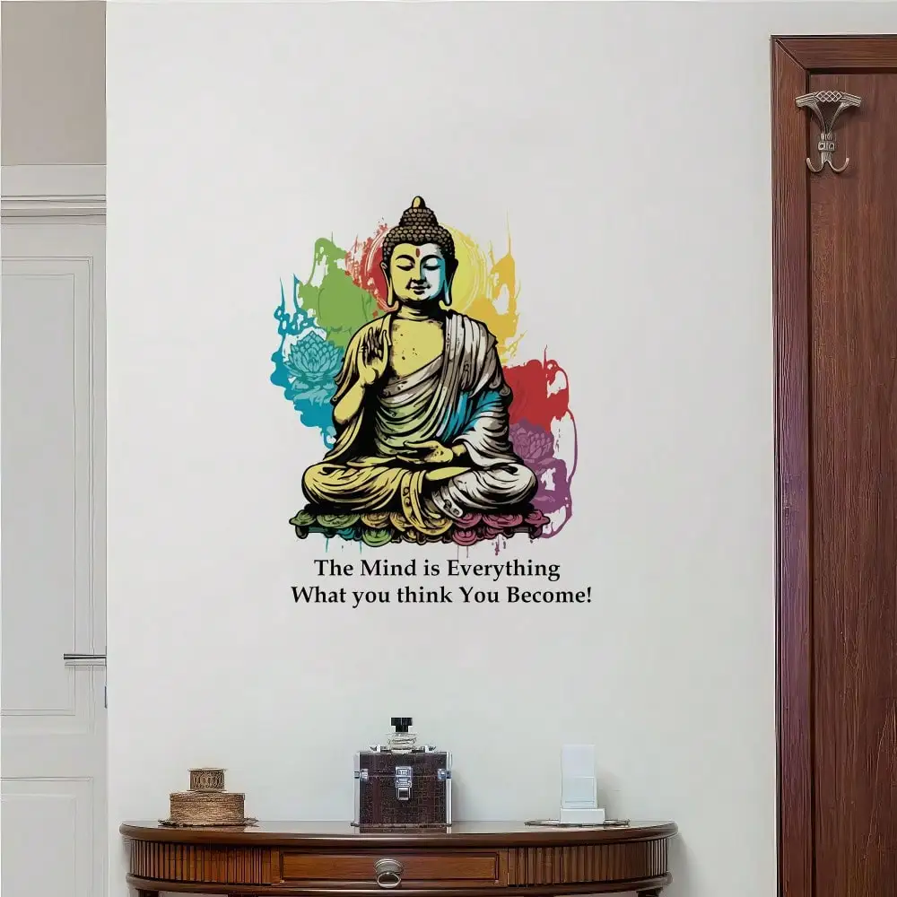 Wall Vinyl Sticker Admire Colorful Gautam Buddha Meditating Wall Self-Adhesive Mural Bedroom Prayer Removable Decal