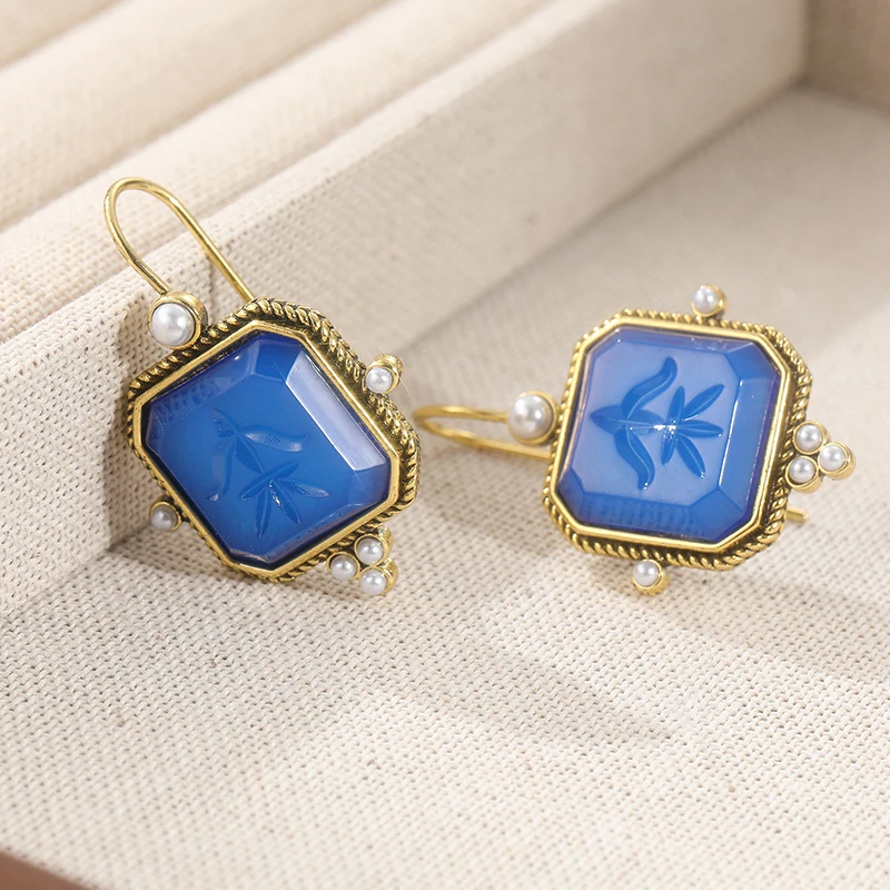 Intaglio Jewelry, Blue Earrings, Antique Victorian Style Jewelry, Wedding Earring, Personalized Gifts for Her, Gift for Mom