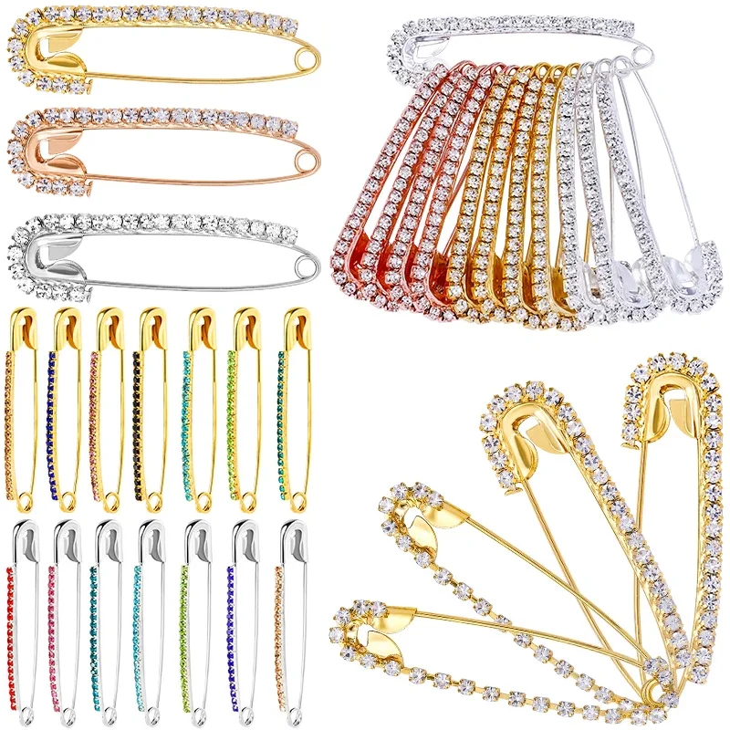10PCS Gold/Silver Rhinestone Shiny Pins Safety Brooch Fixed Scarf Shawl Women Crystal Brooch For Dress Skirt Dresses Accessories