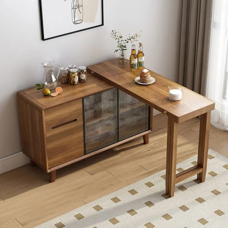 Folding dining table, dining side cabinet, integrated Chinese-style small apartment, household against the wall, durable and ret