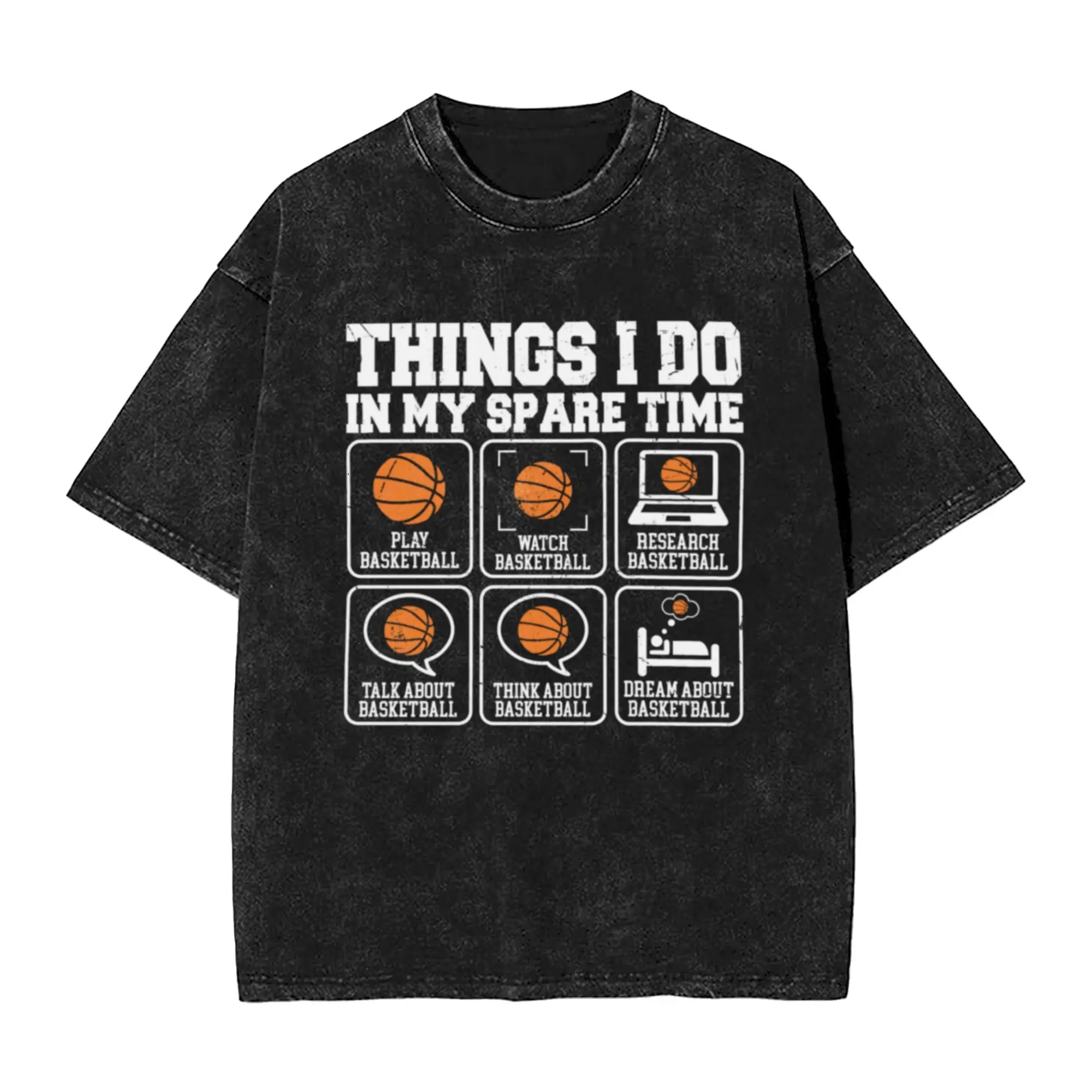 Basketball Spare Time Activities Unique Stylish A Washed T Shirt Men's Oversized Cotton Tees Tops