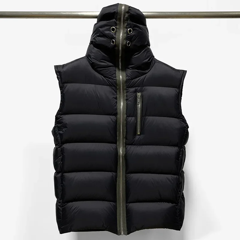 

Brand R0 Men Masked Zipper Down Jacket Winter Warm Down Jacket Casual White Goose Down Vest